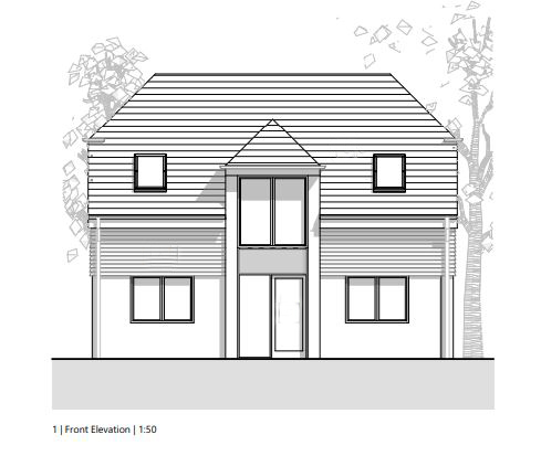 Lot: 54 - SITE WITH PLANNING FOR THREE DETACHED HOUSES - Plot 1 - Proposed front elevation